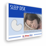 The packaging for the Sleep Disk that shows how the product looks and works with a young woman sleeping.